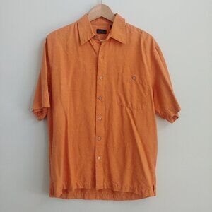 Van Heusen Mens 100% silk orange short sleeve button down shirt Medium